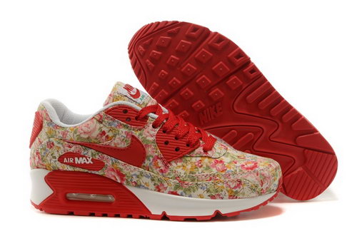 Nike Air Max 90 Womenss Shoes Brown Red Flower New Greece